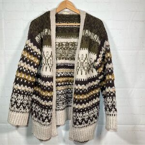 Mystree Aztec Southwestern Boho Open Front Cardigan Sweater Size Large Thick